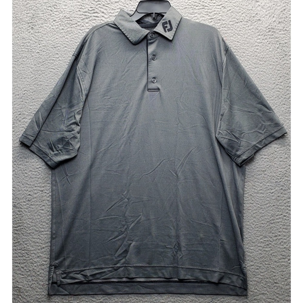 FootJoy Polo Shirt Mens XL Gray High Low Slit Embroidered Logo Collared Popover